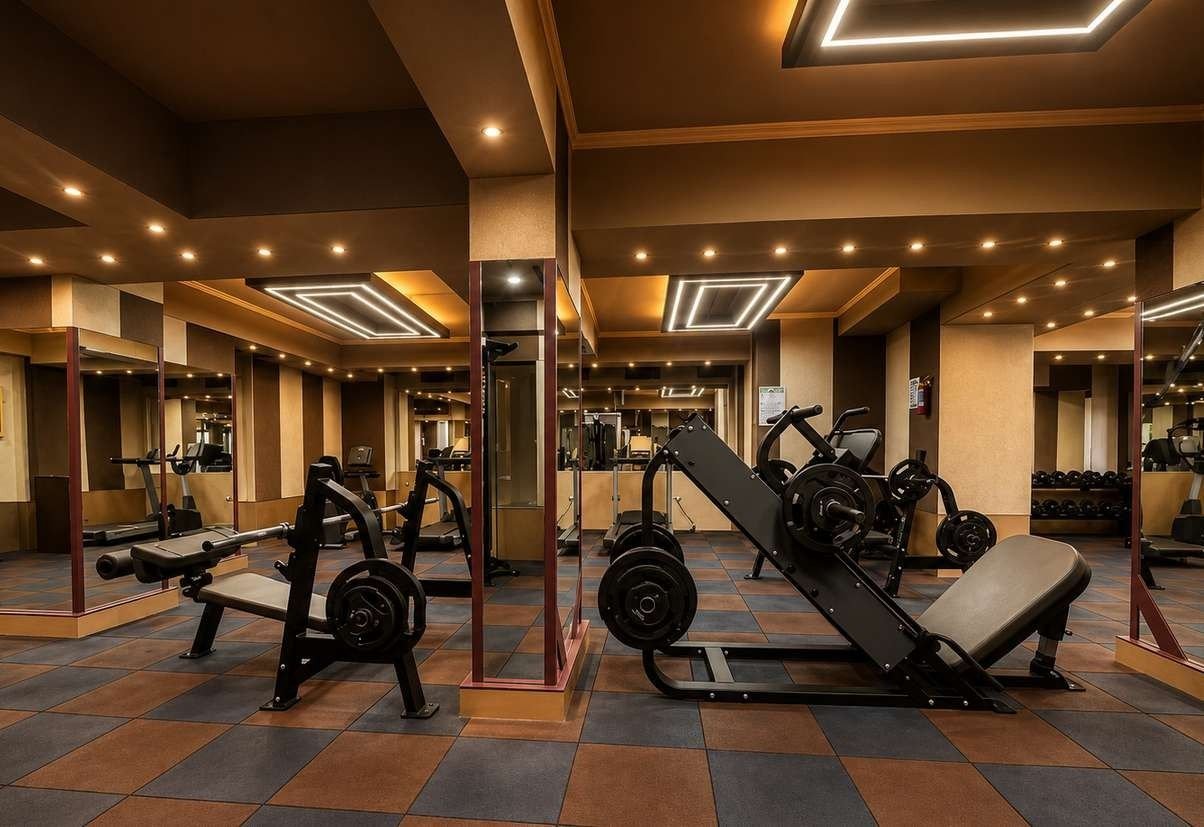 Plate-loaded strength machines in the AIS Residency gymnasium